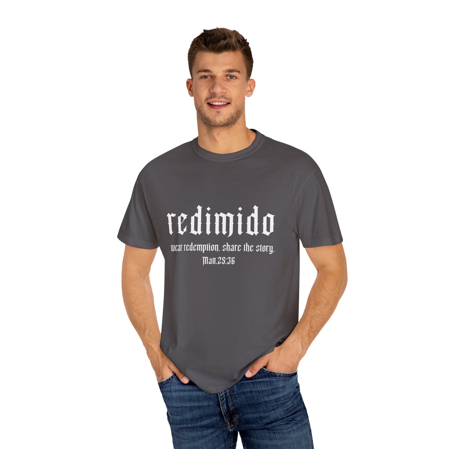 Unisex T-Shirt Redimido Launch Collection Limited Edition Christian Apparel with Matthew 25:36 Design