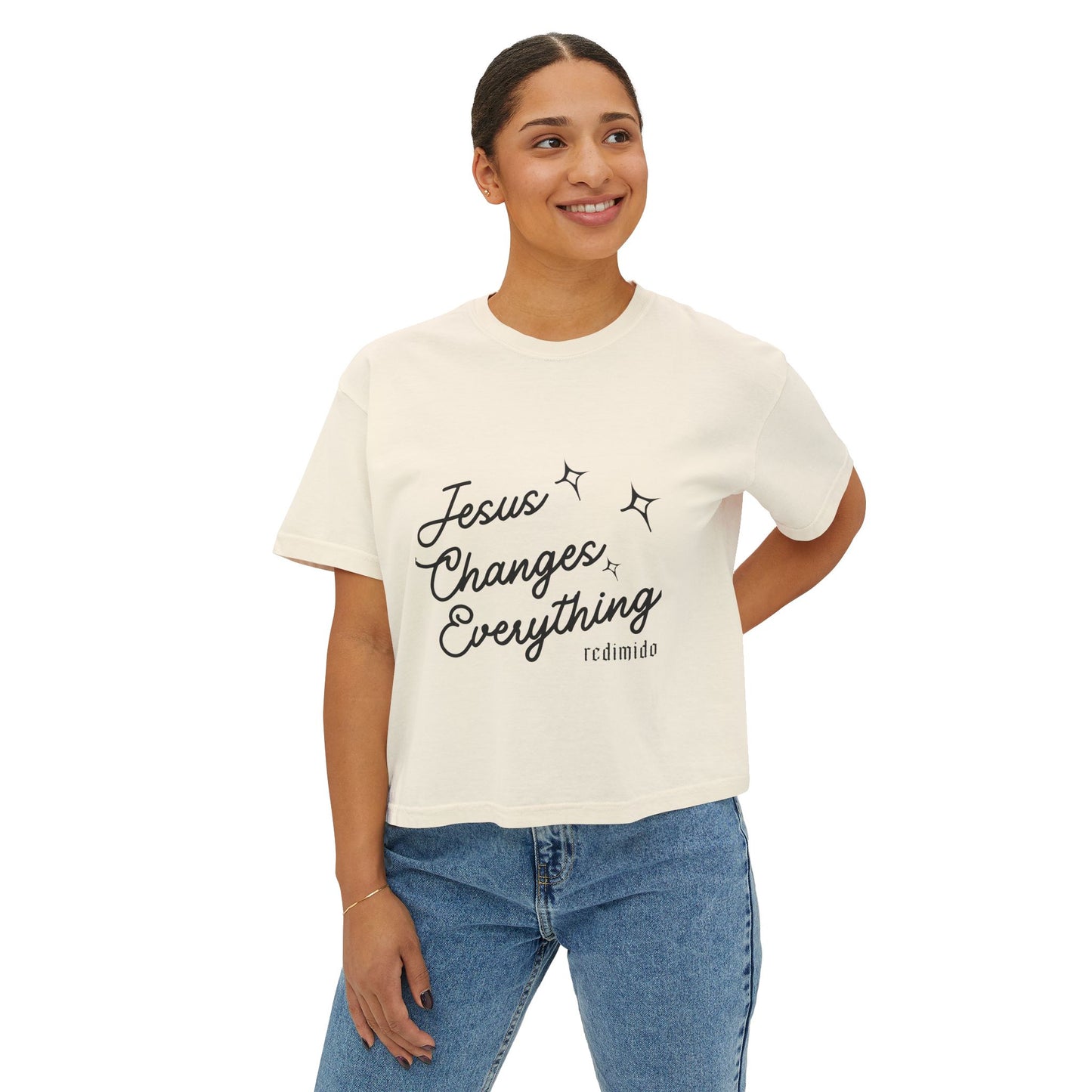 Jesus Changes Everything Boxy Tee — Women’s Faith Graphic Shirt